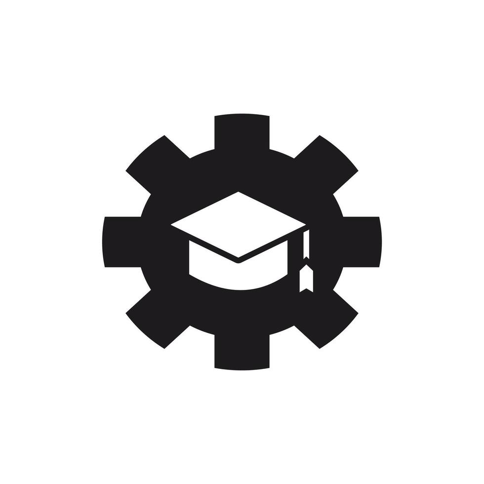 Graduation Cap Inside a Gear Wheel - Academic Engineering Icon vector
