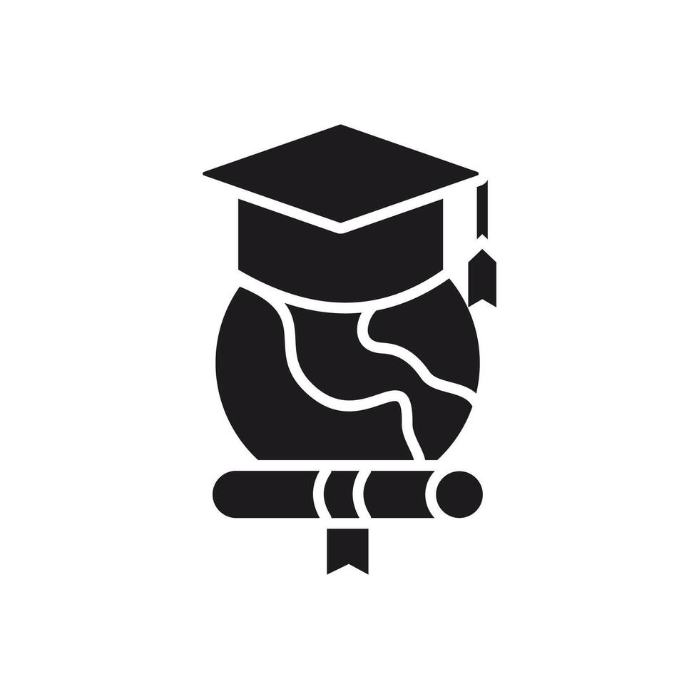 Global Education Icon with Graduation Cap and Diploma vector