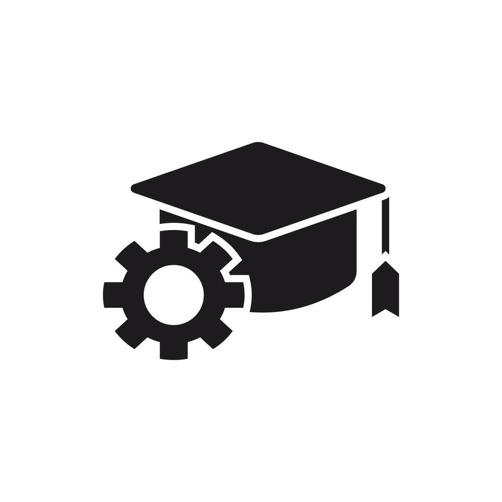 Education Technology Icon, Mortarboard with Gear Symbol vector