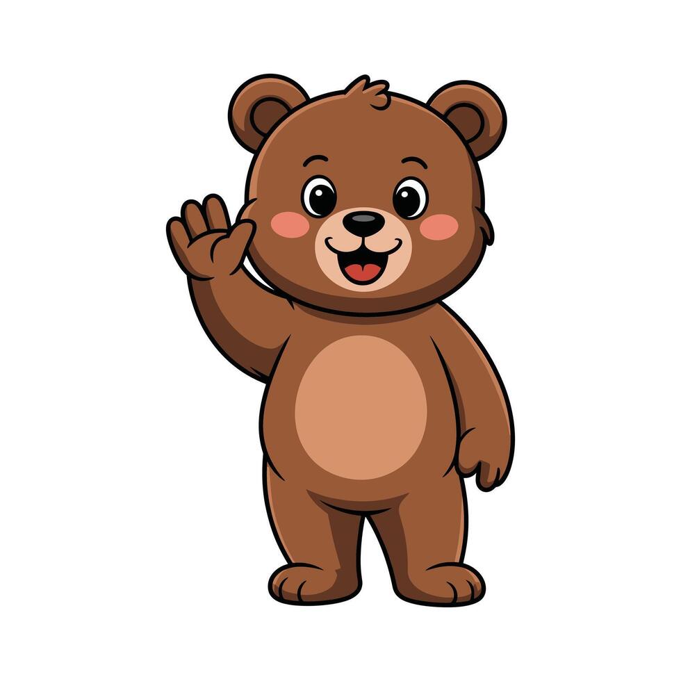 Cute Cartoon Bear Waving and Smiling, Adorable Animal Character for Kids Illustration, Educational Materials, Nursery Prints, Greeting Cards and Children's Designs. vector