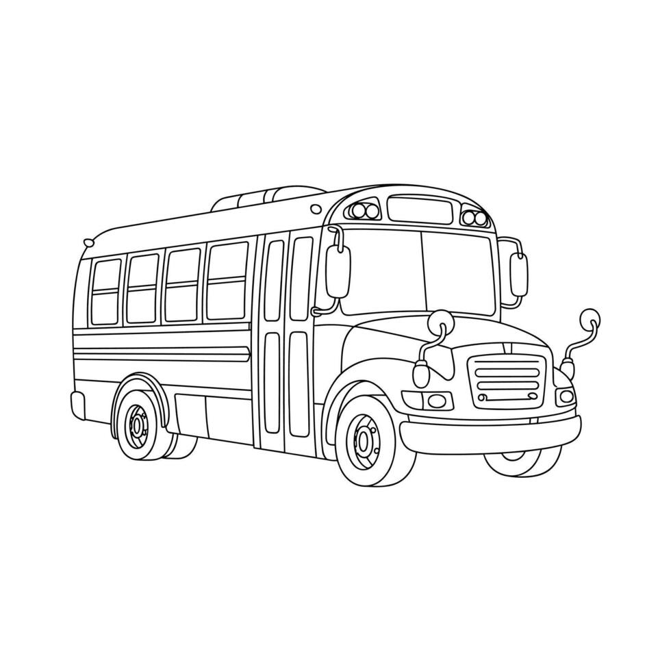 Black and White School Bus Line Art Illustration for Coloring Book, Education Materials, Kids Activity Pages, and Learning Transportation Concepts. vector