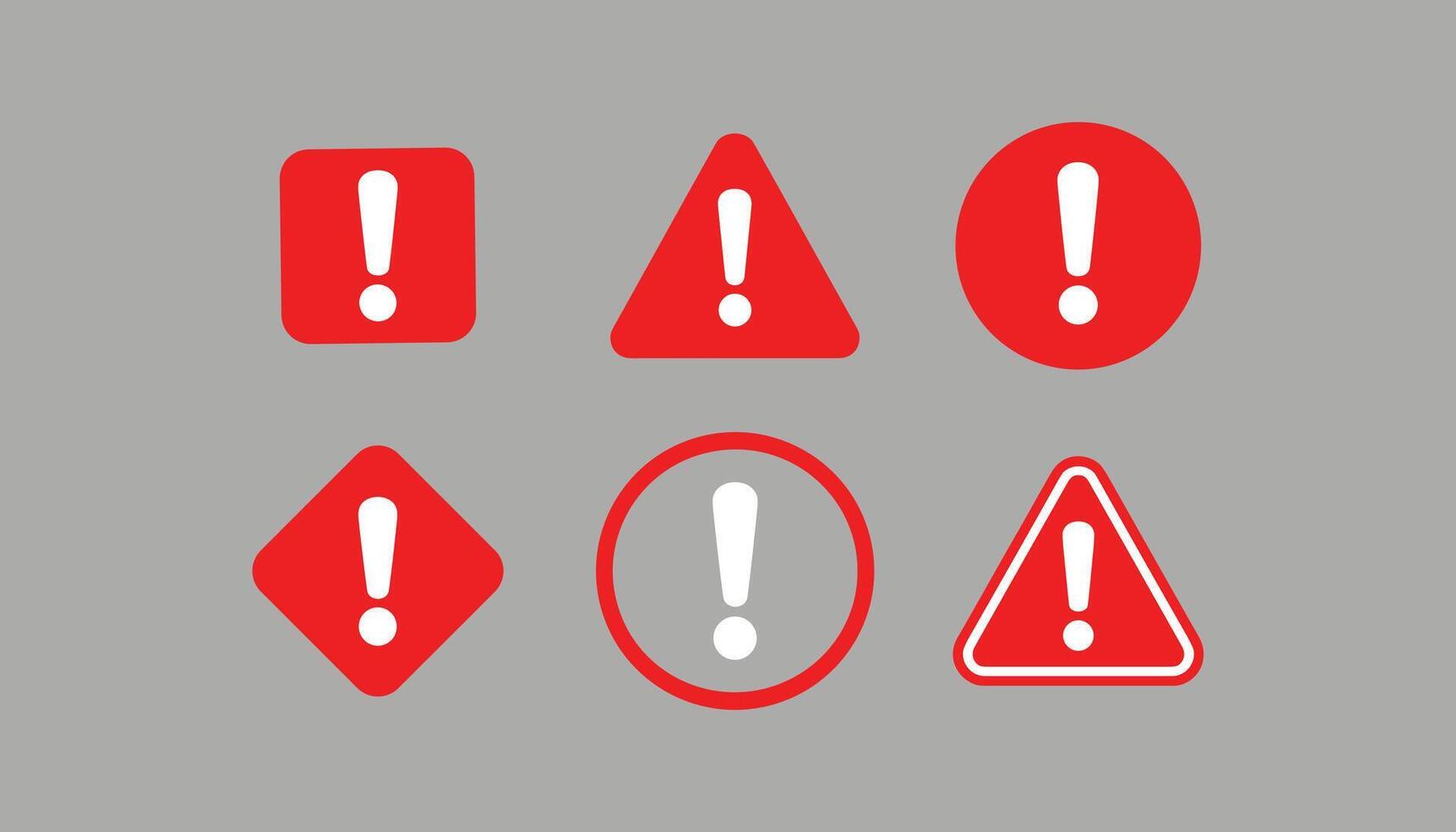 Red Exclamation Mark Warning Symbols in Different Shapes Including Triangle, Circle, Square, and Diamond on Gray Background for Alert, Danger, and Caution vector