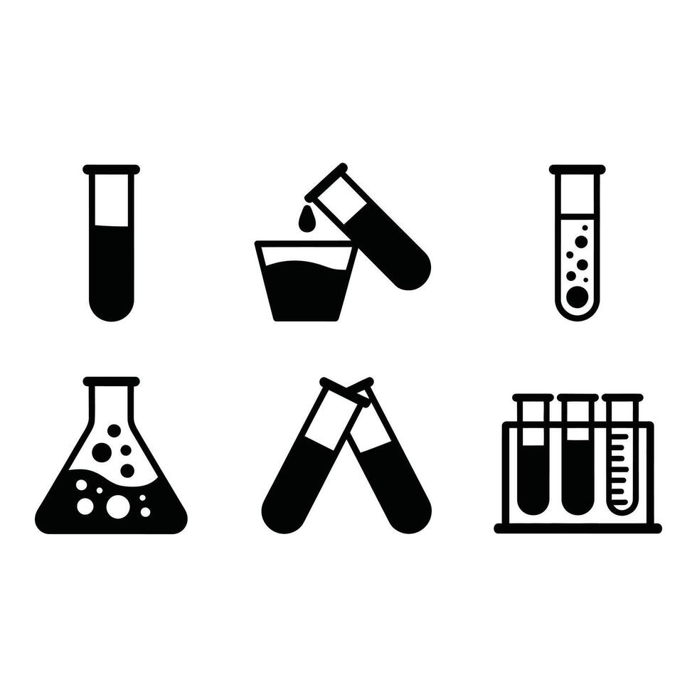 Science Lab Icons Black and White art Illustration of Test Tubes Flasks and Beaker for Experiment Research or Chemistry Concepts vector