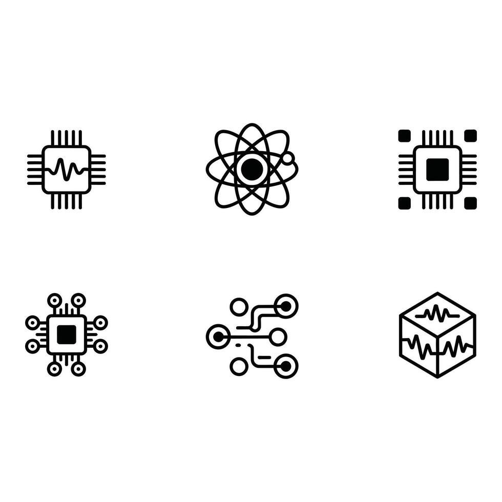 Modern Technology Icons Clean Line Art Abstract Data Processing Quantum Computing Digital Signal Processing Futuristic Style vector