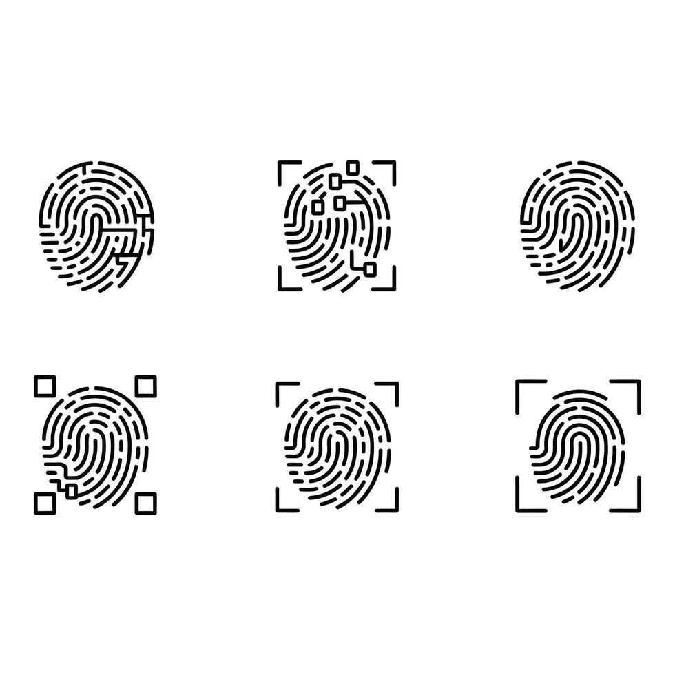 Fingerprint Scan Icons Modern Minimalist Line Art Graphics for Security Biometrics and Technology vector