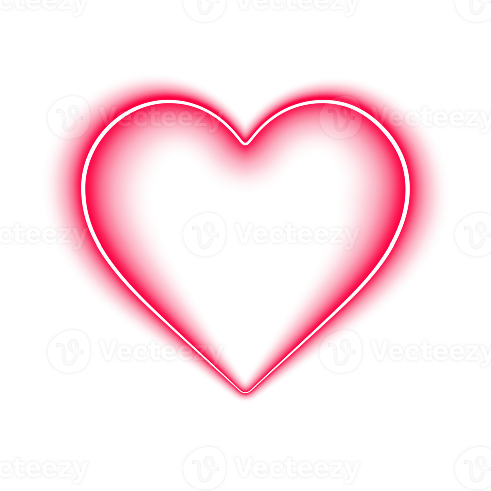 Bright neon heart frame border with red pink glowing light effect for love valentine day card decoration on transparent background png