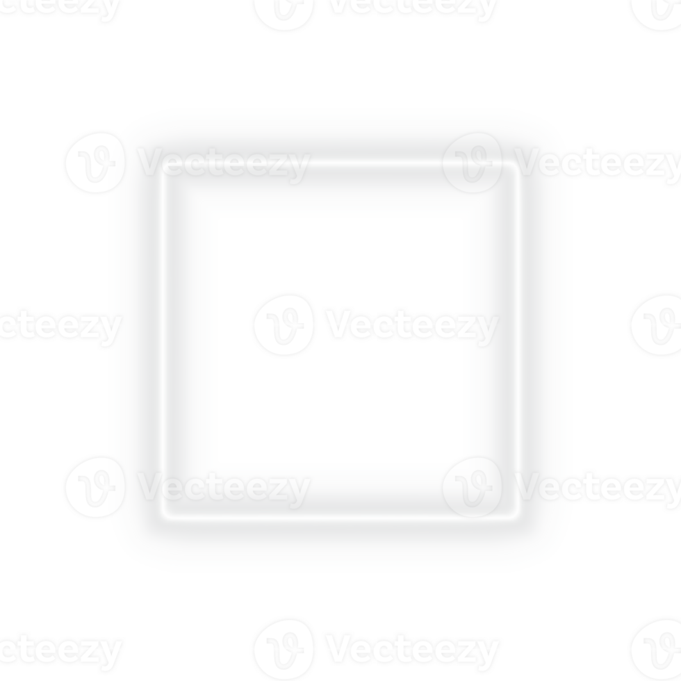 Bright white neon glowing square frame border with empty space and soft light effect on transparent background for futuristic design template modern glowing frame layout png