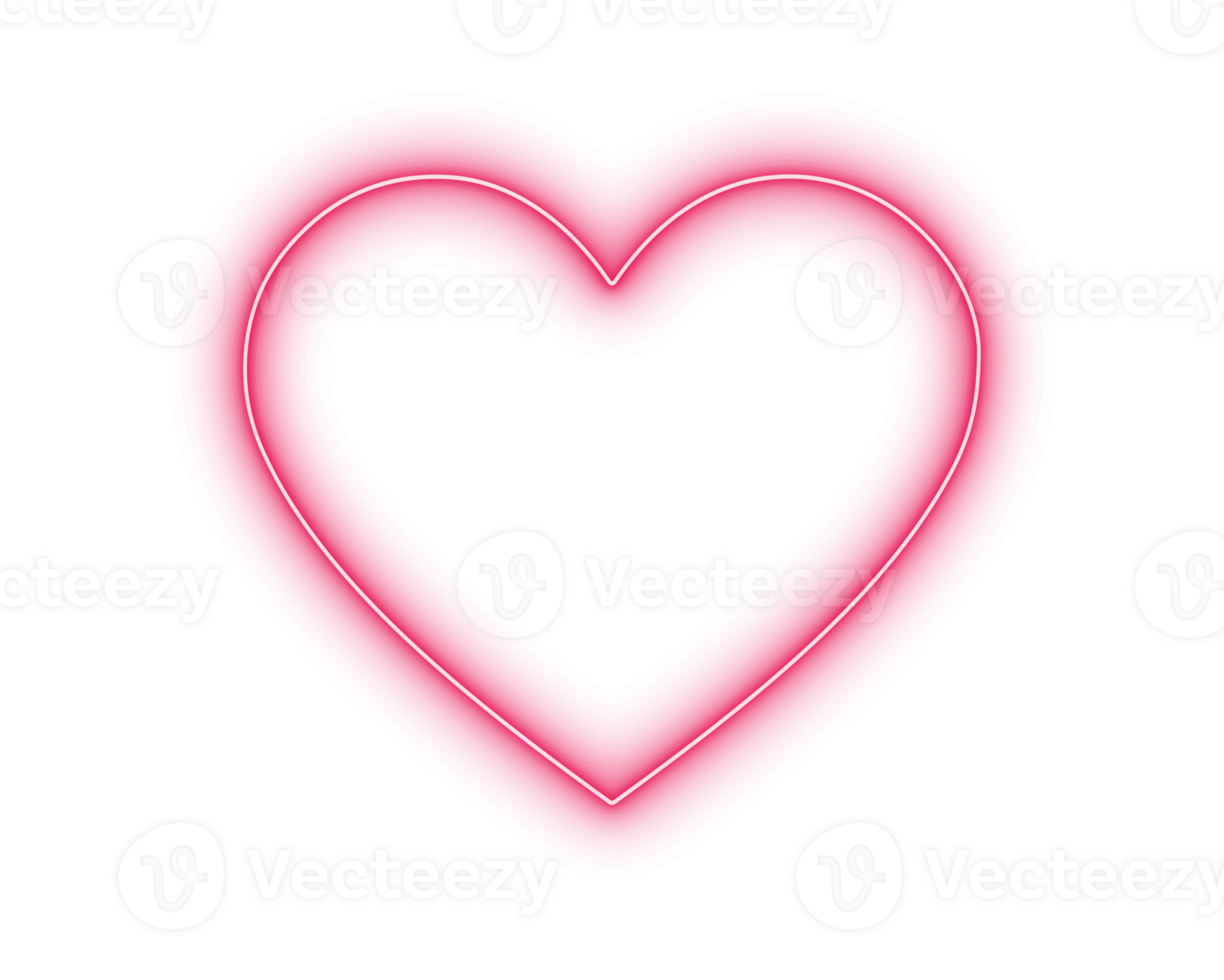 Bright neon glow red pink heart love symbol icon illustration on transparent background for valentine wedding romance graphic violet shaped design concept png