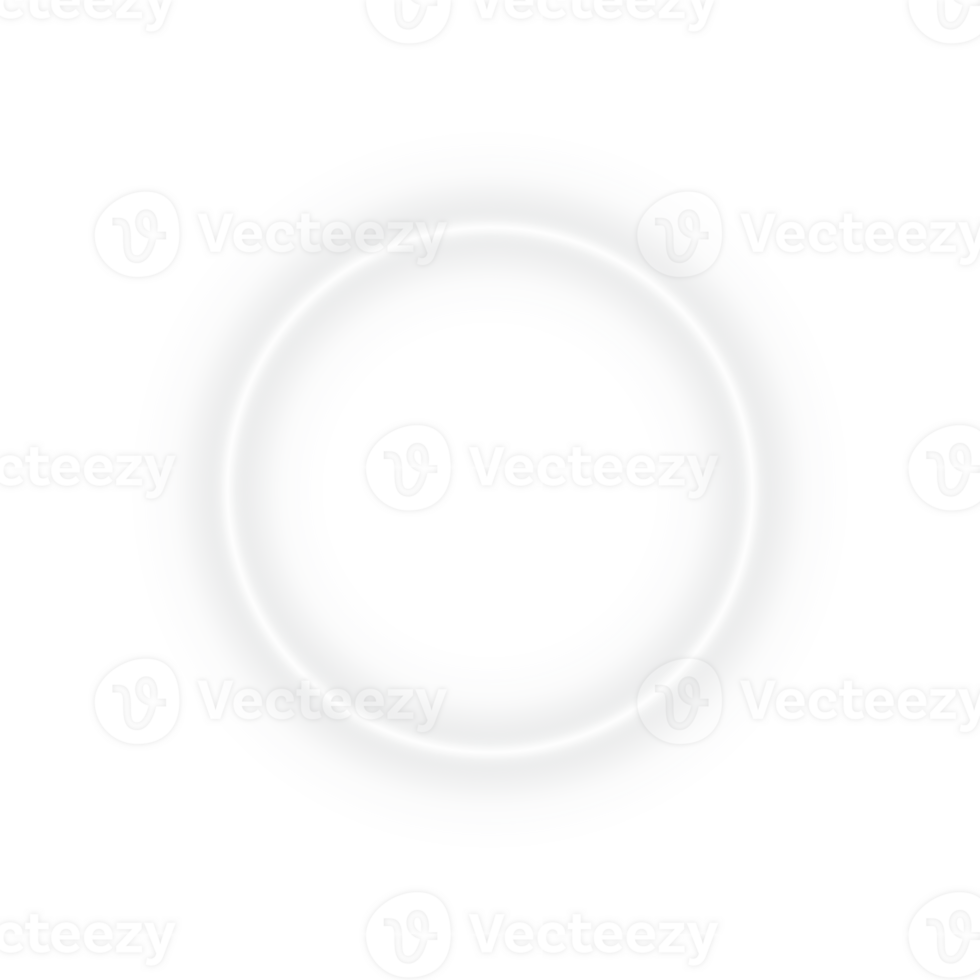 Bright white neon glow circular ring circle frame border with empty center space and glowing light effect on transparent background for abstract futuristic digital design png