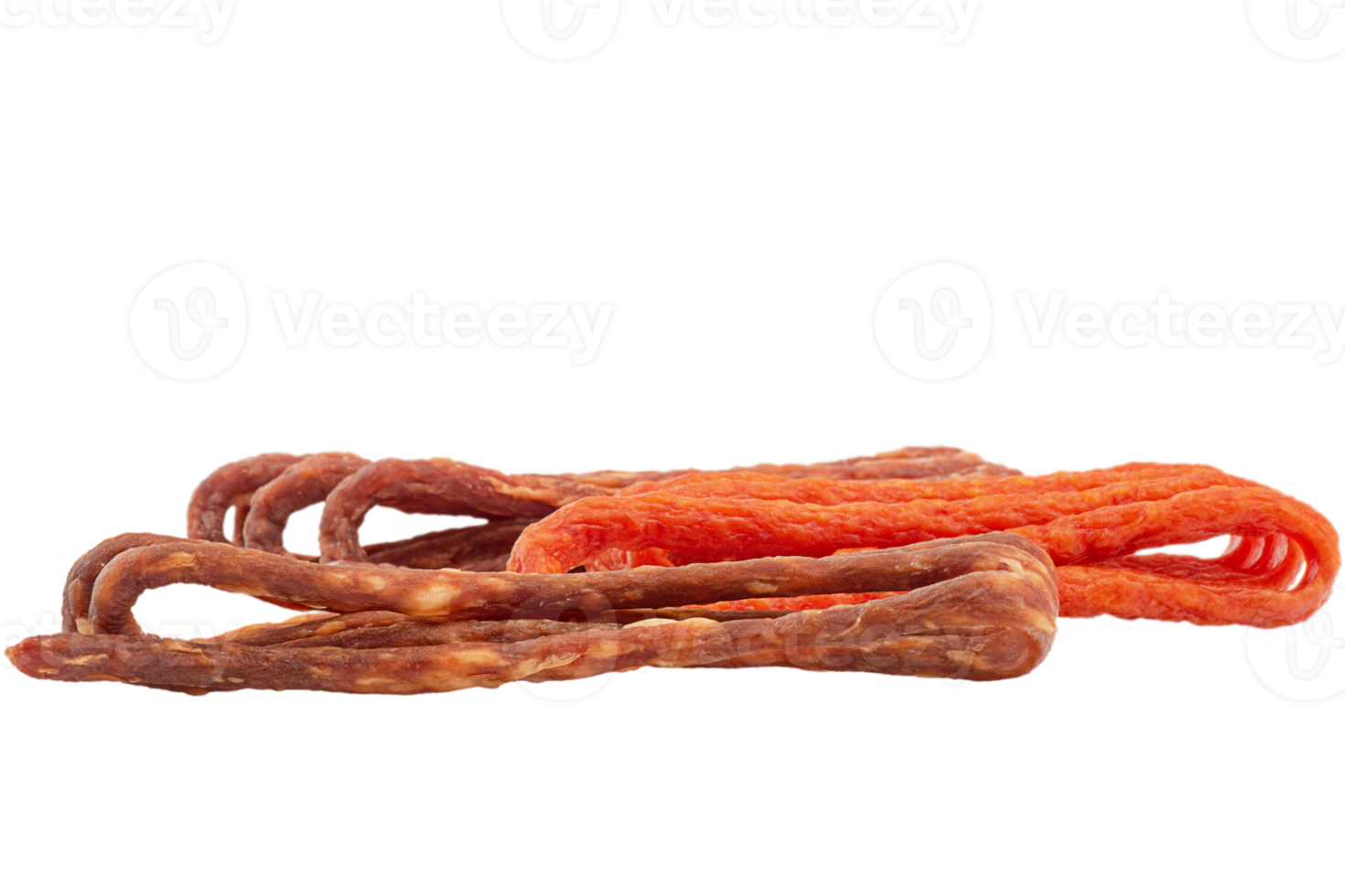 Dry thin meat sausages isolate. Snack for beer, hog sausages. png
