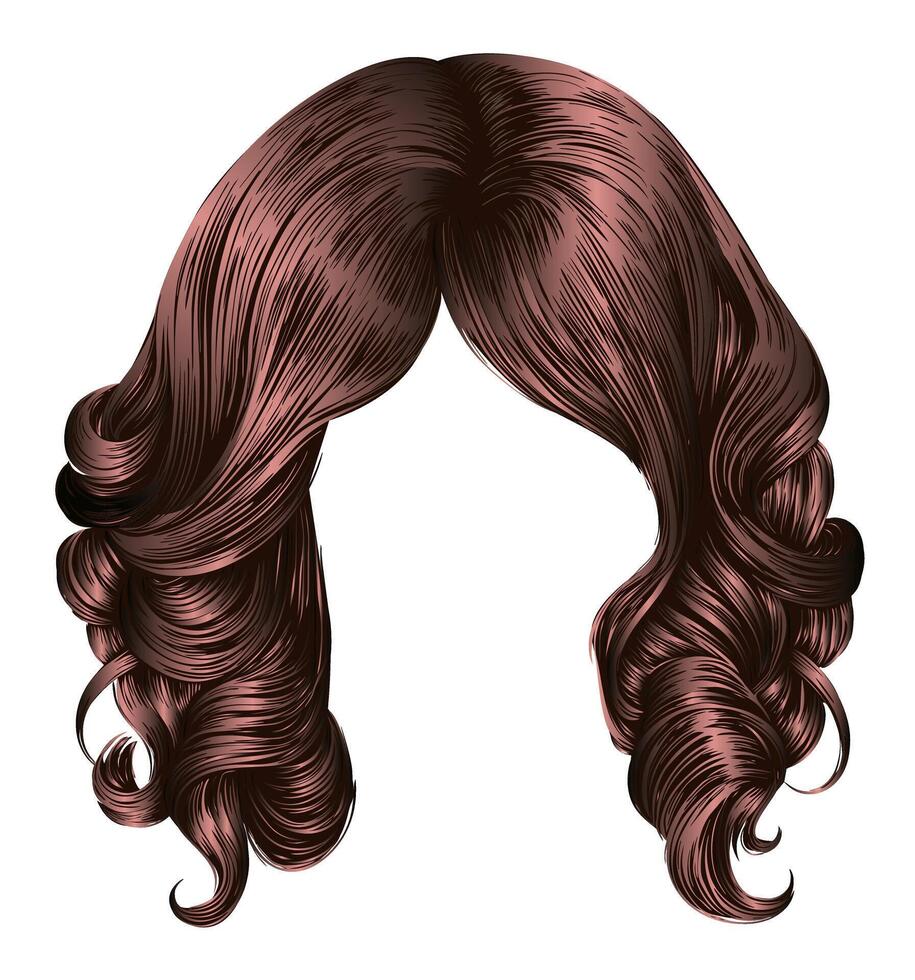 woman trendy long curly hairs wig dark brown colors . . beauty fashion vector