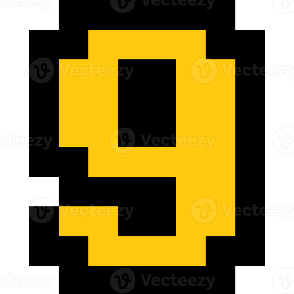 Pixel art number 9, Number arcade style png
