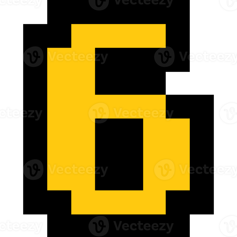 Pixel art number 6, Number arcade style png