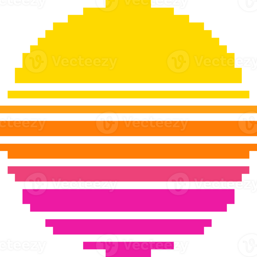 Pixel Art Retro Sunset with Gradient Stripes. sun Synthwave style png