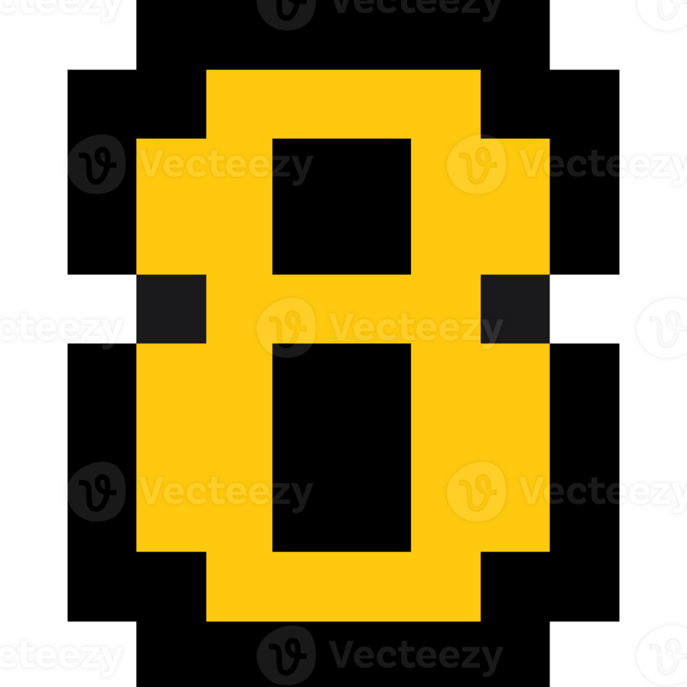 Pixel art number 8, Number arcade style png