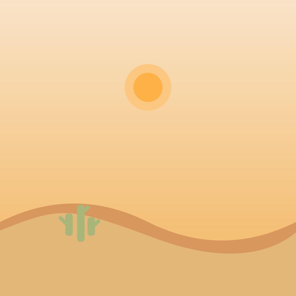 Minimalist Desertcore Cactus with Sunset in Sand Dunes vector