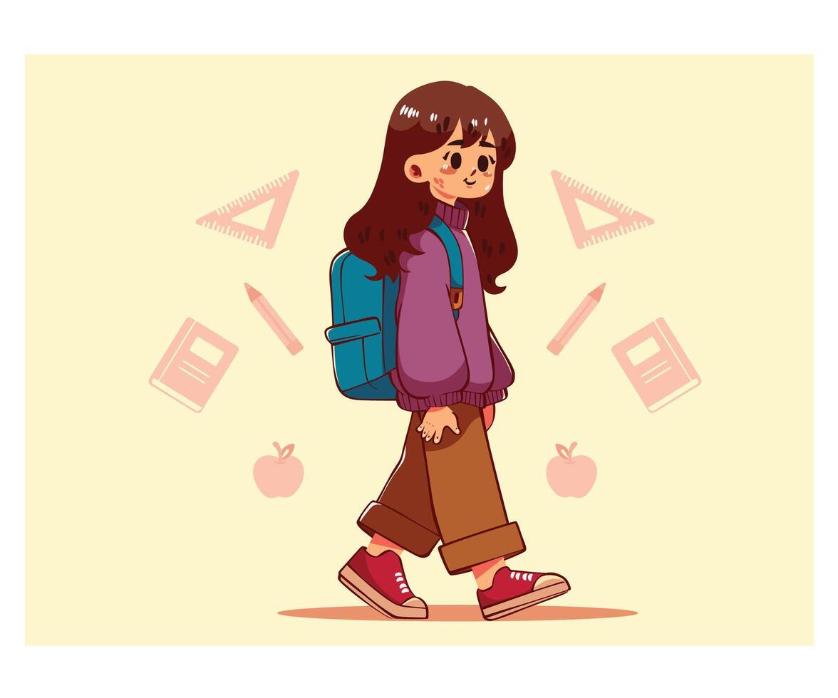 Cartoon Girl with a School Bag vector