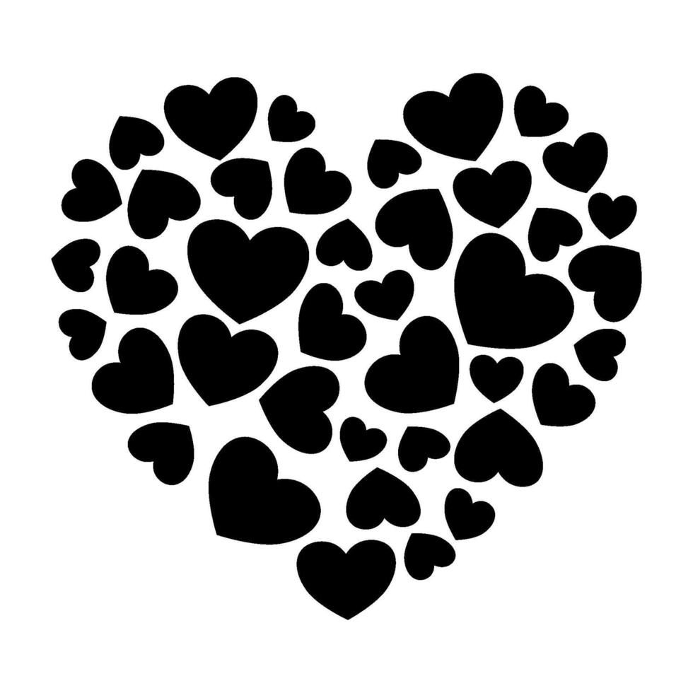 Black Heart Shape Made of Small Hearts with Love Silhouette Romantic Illustration vector