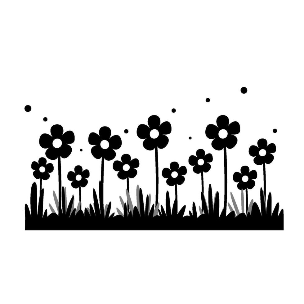 Printable Black Flower Silhouette Clipart with Hand Drawn Floral Wall Art vector