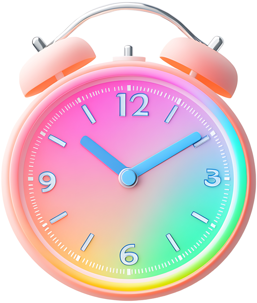 Pastel Rainbow Alarm Clock Colorful Timepiece Gradient Design Twin Bell Modern Home Decor png