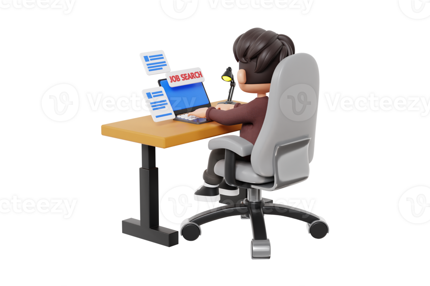 3d Character Searching for Job Online png
