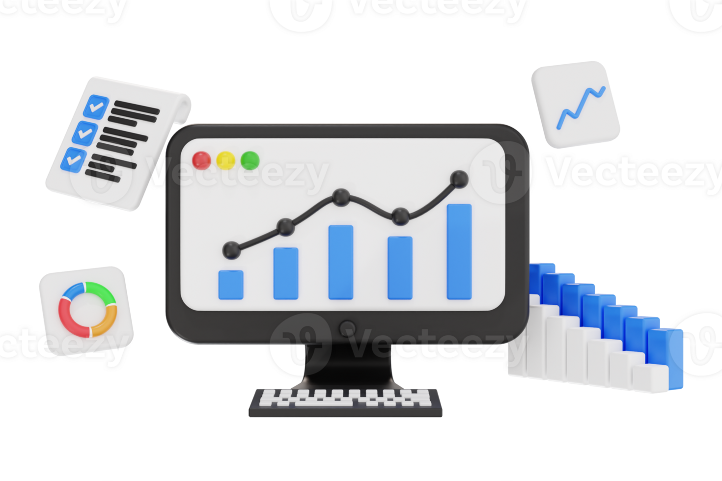 3d Business Growth Graph Analysis png