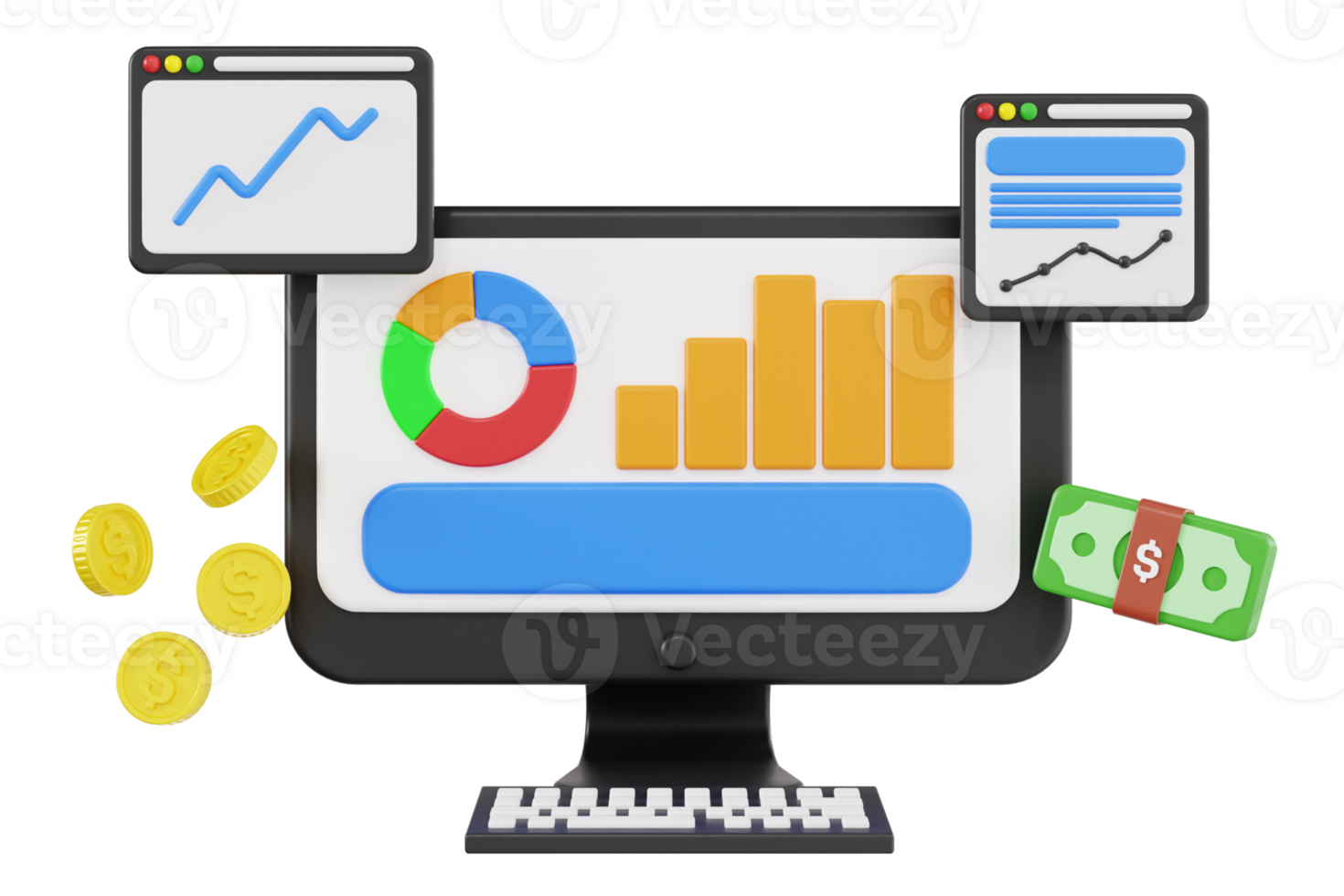 3d Financial Analytics Dashboard Illustration png