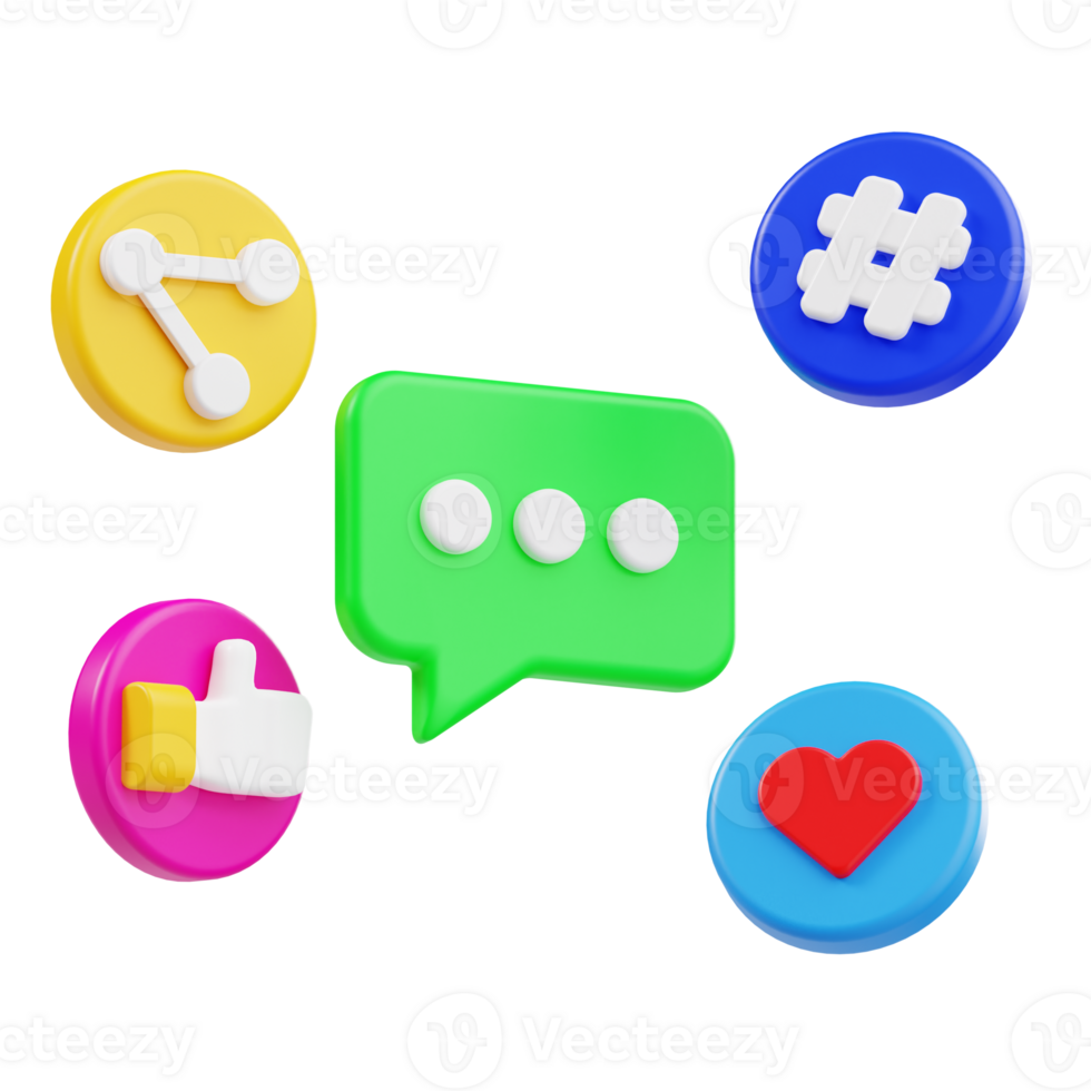 3D Social Media Engagement Icons Set png