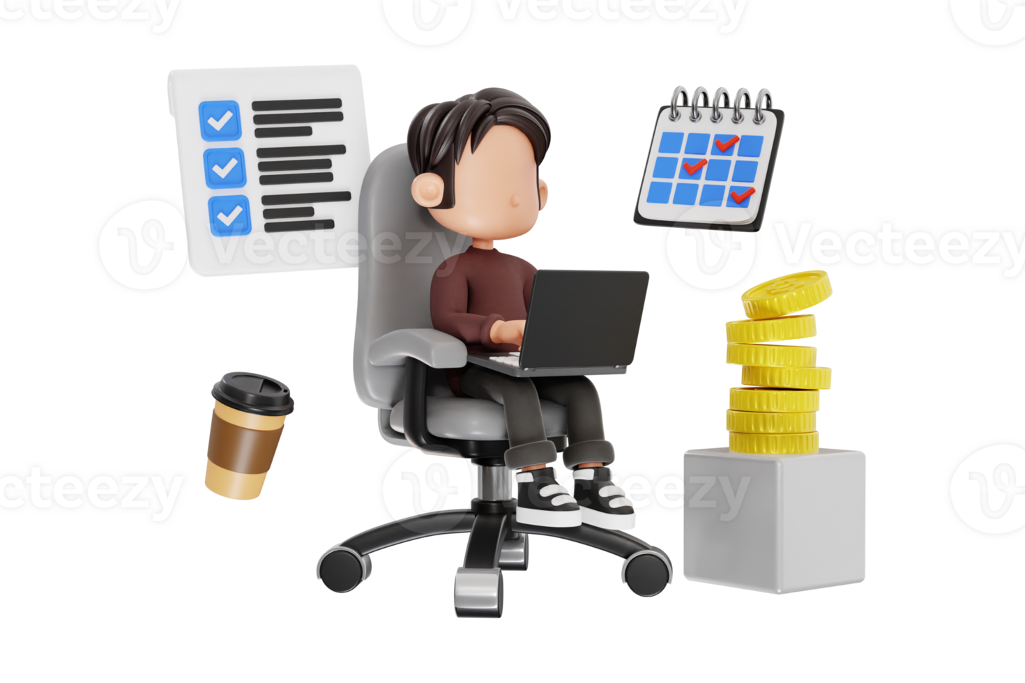 3d Businessman Multitasking Illustration png