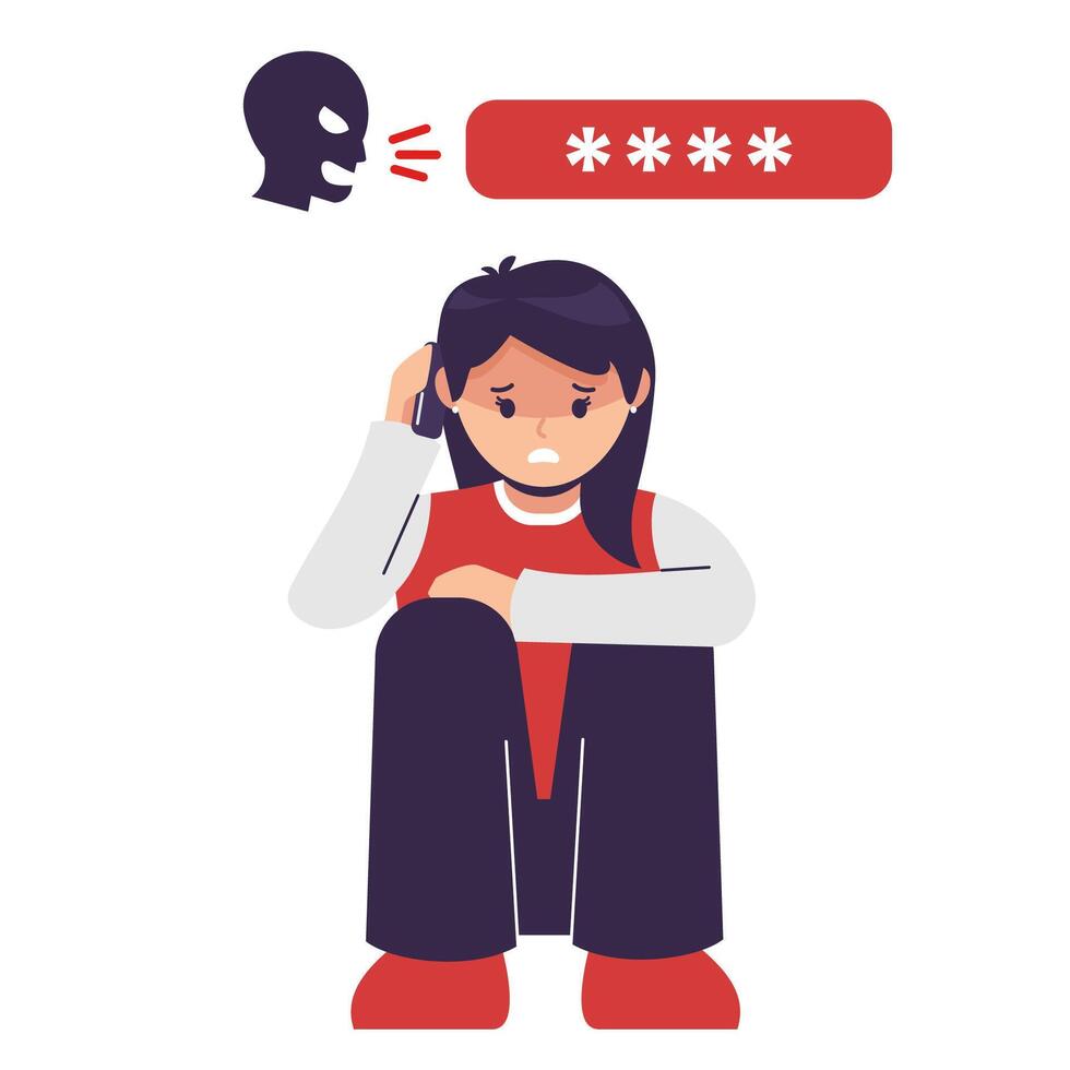 An unknown person called a woman and threatened her. crime and scam via smartphone vector