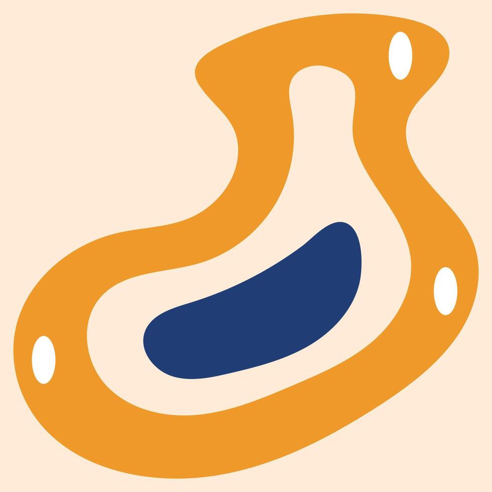 A cartoon orange and blue object with a blue line vector