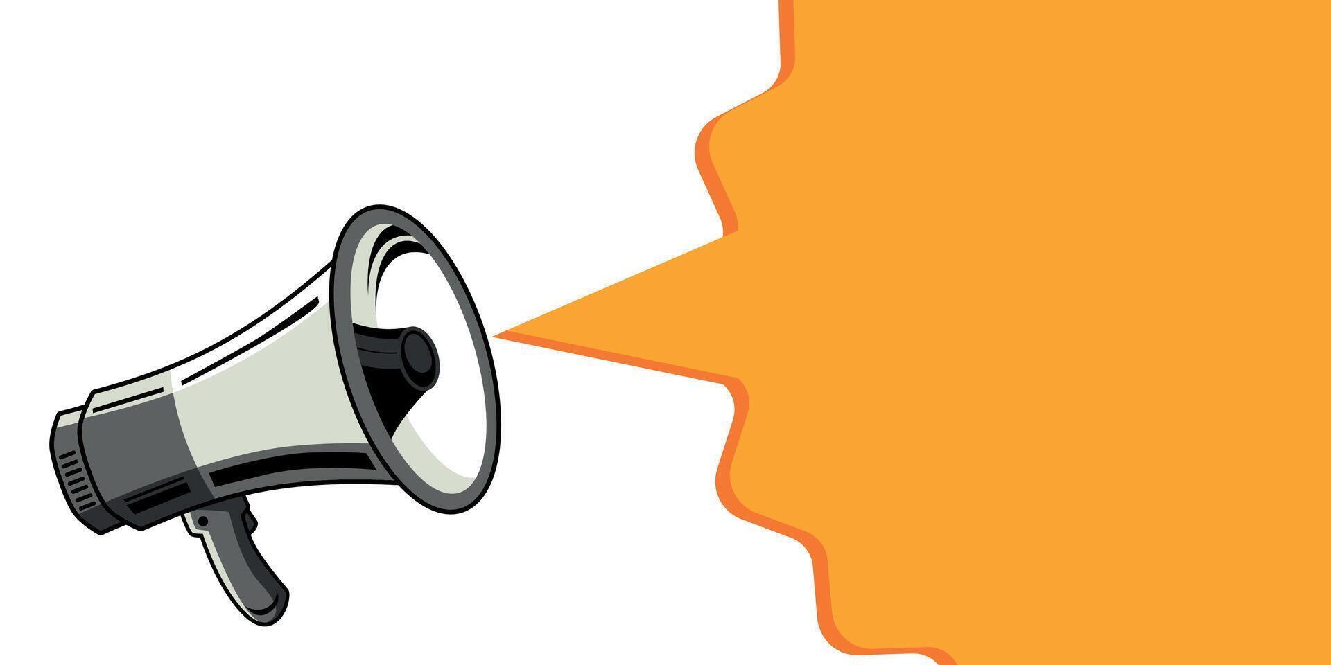 Loudspeaker, megaphone or loudspeaker with blank banner for promotional design. vector