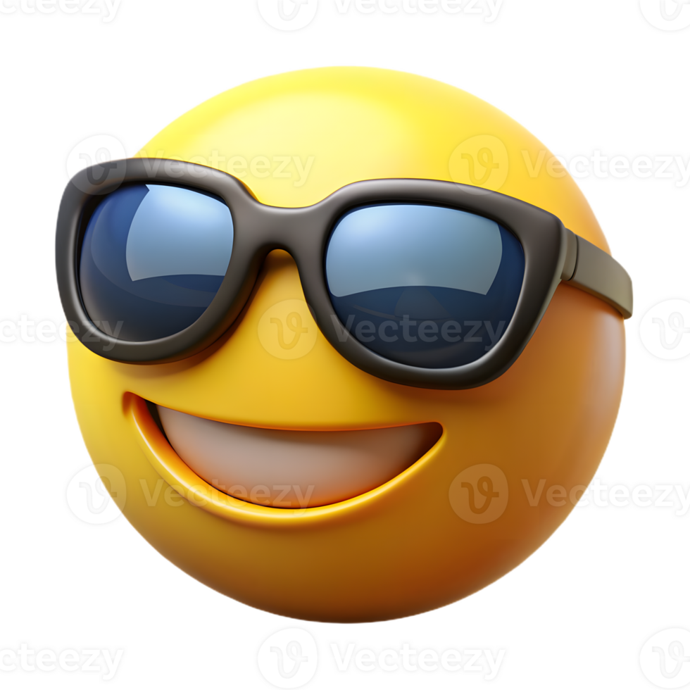 Realistic 3d Cool emoji with sunglasses open teeth png