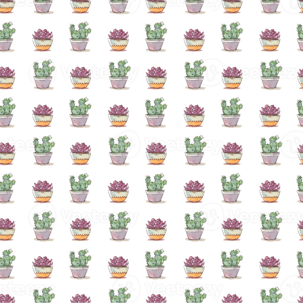 Watercolor Potted Succulent and Cactus Seamless Arrangement png