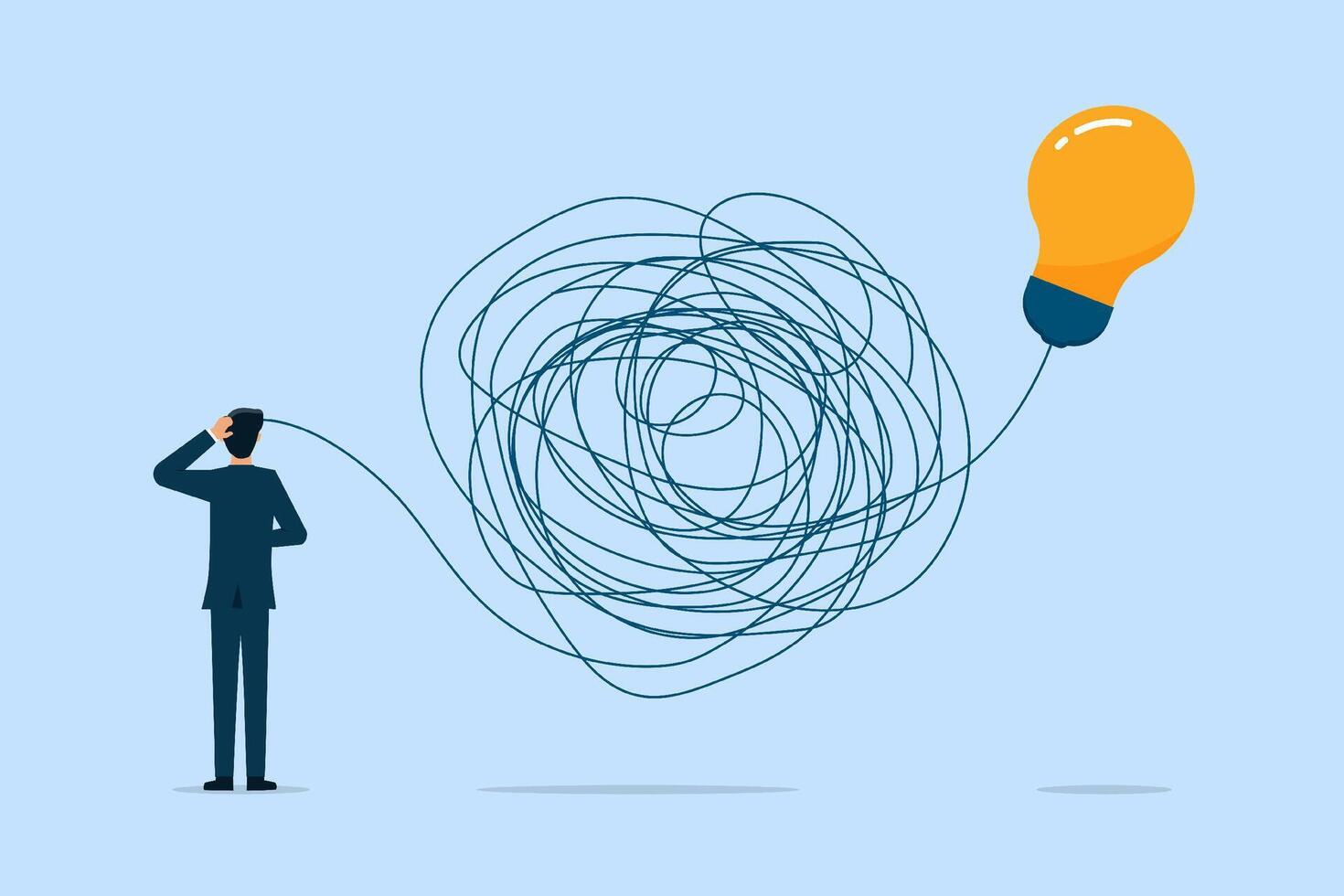 Man searching and thinking of idea through a complicated and chaotic way. Chaos, intellect, mind, and brainwork. vector