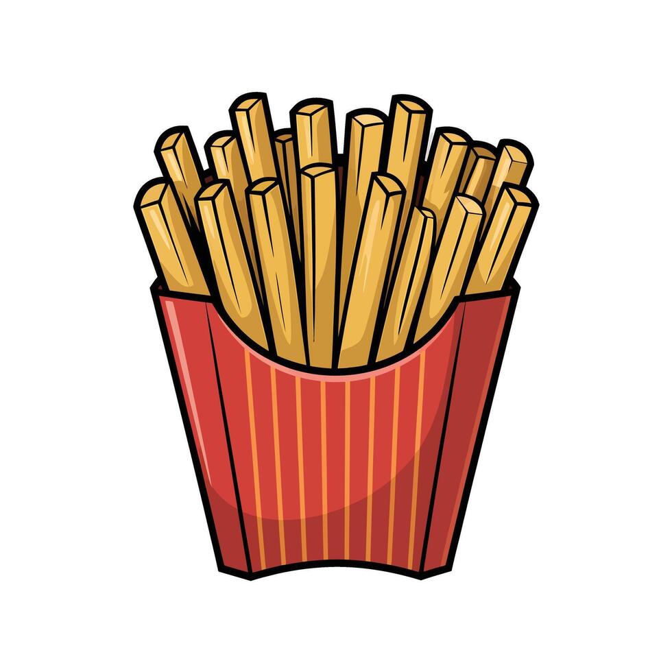 French fries in a red box illustration vector