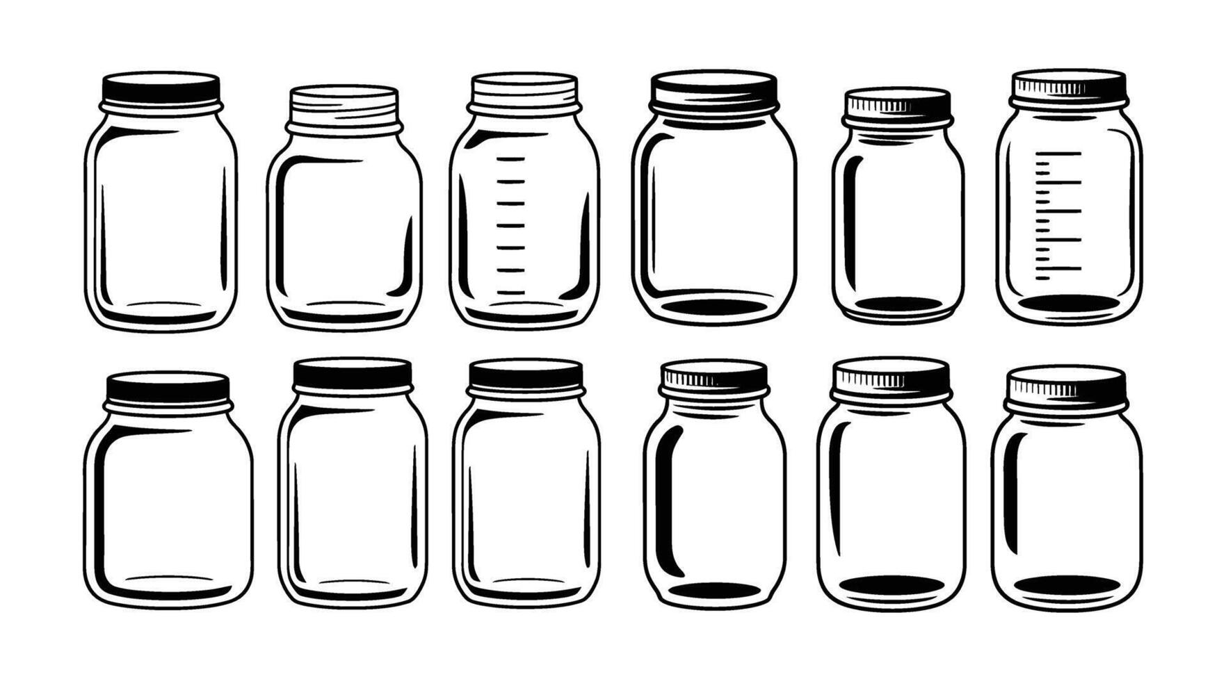 Bottle with different sizes of glass jars vector