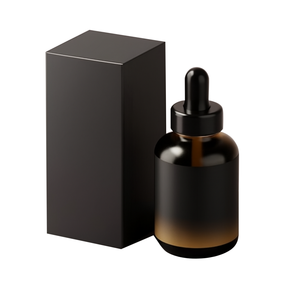 black glass bottle with black box and empty bottle png