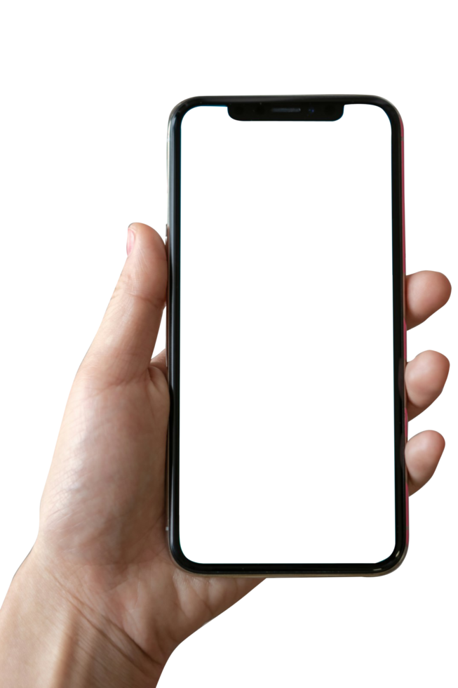 hand holding a smartphone with blank screen png