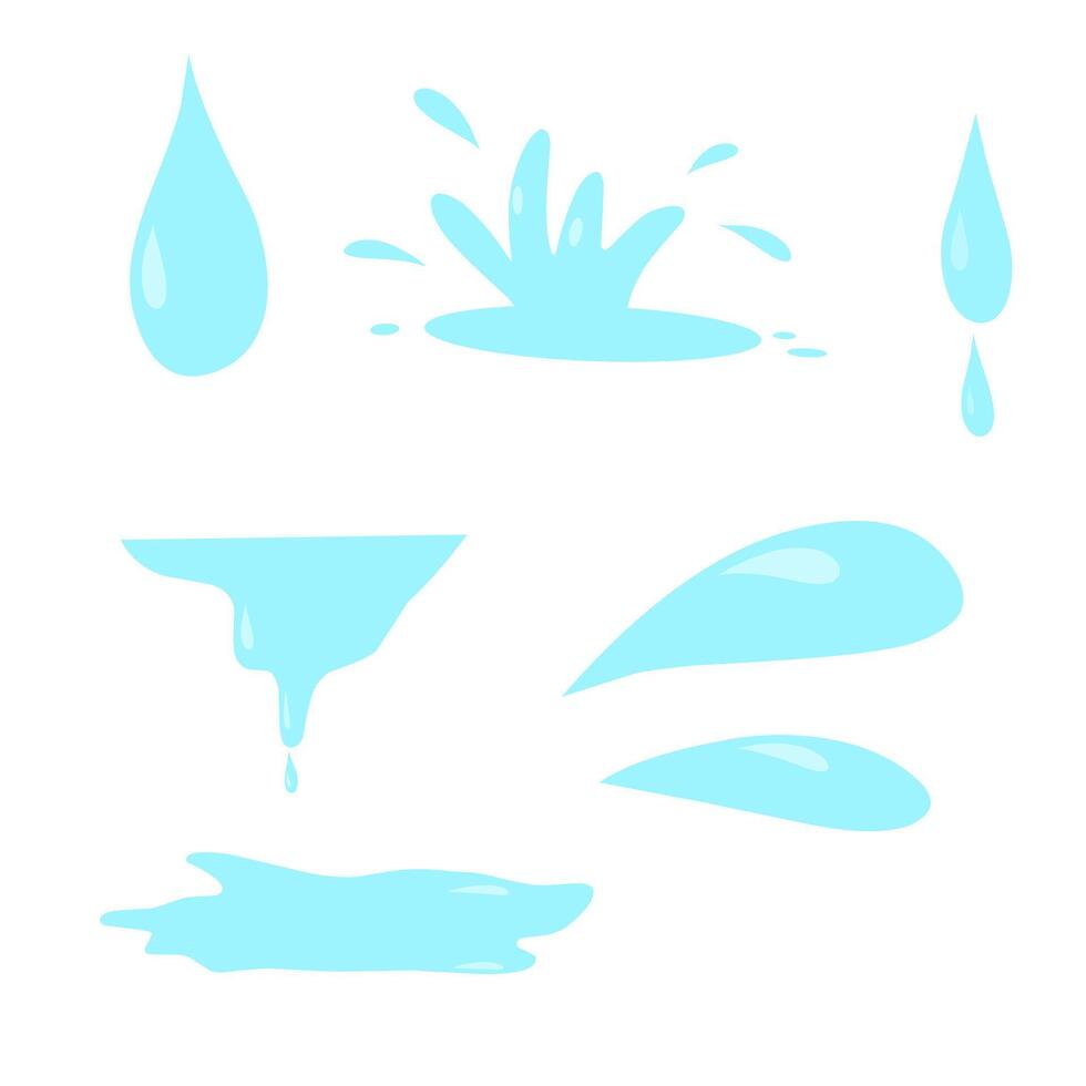 Set of blue water splashes, drops, puddle, tears element collection vector