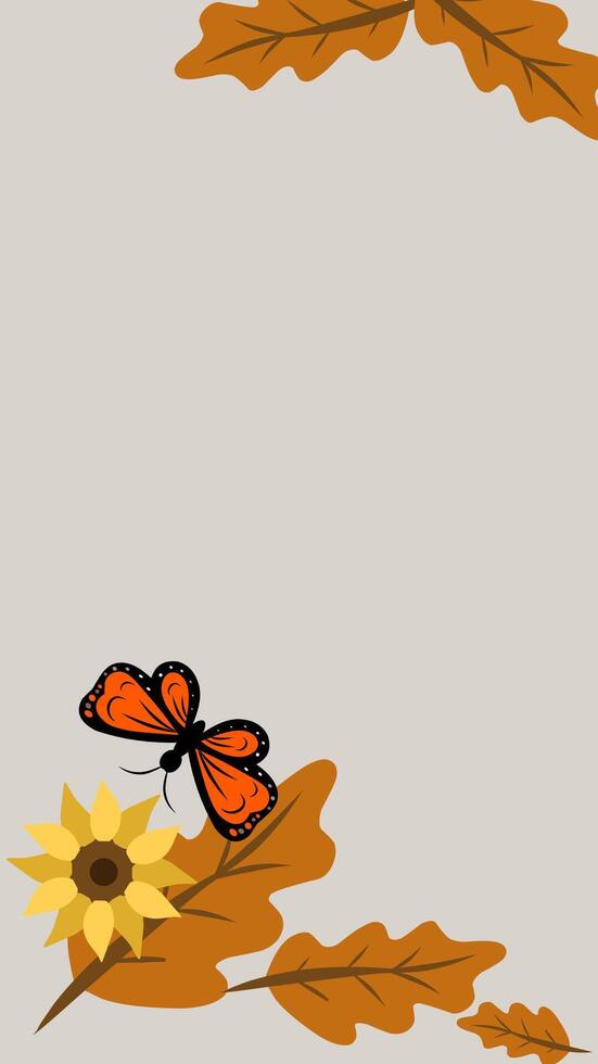 Autumn leaf with sunflower butterfly portrait background wallpaper vector