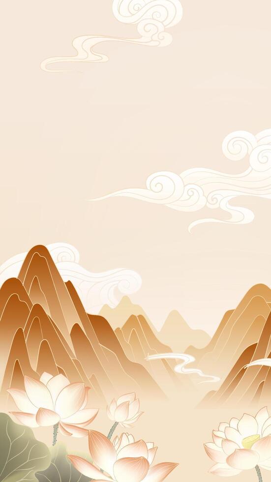 Mountains and lotus flowers in pastel colors vector