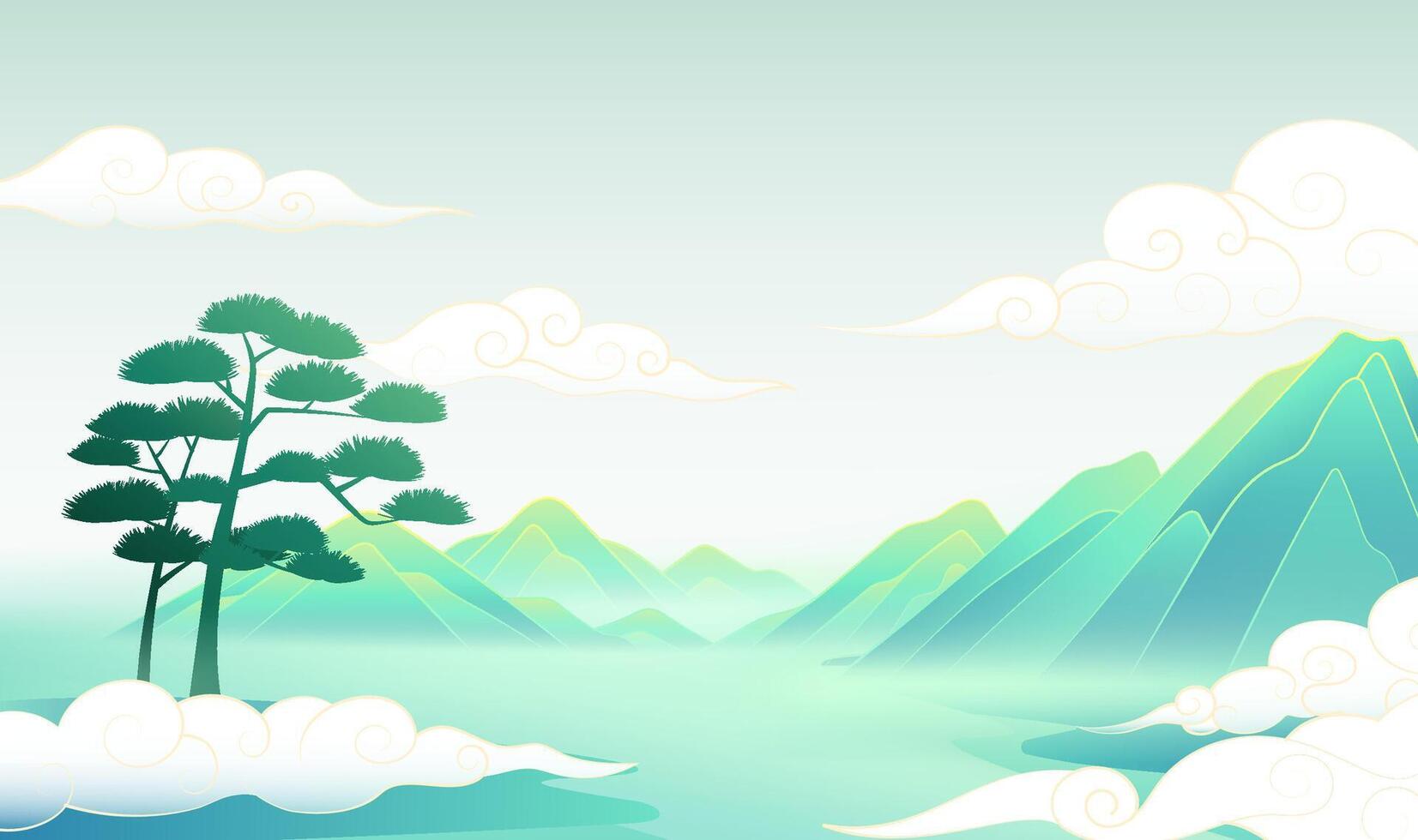Mountain landscape with clouds and tree vector