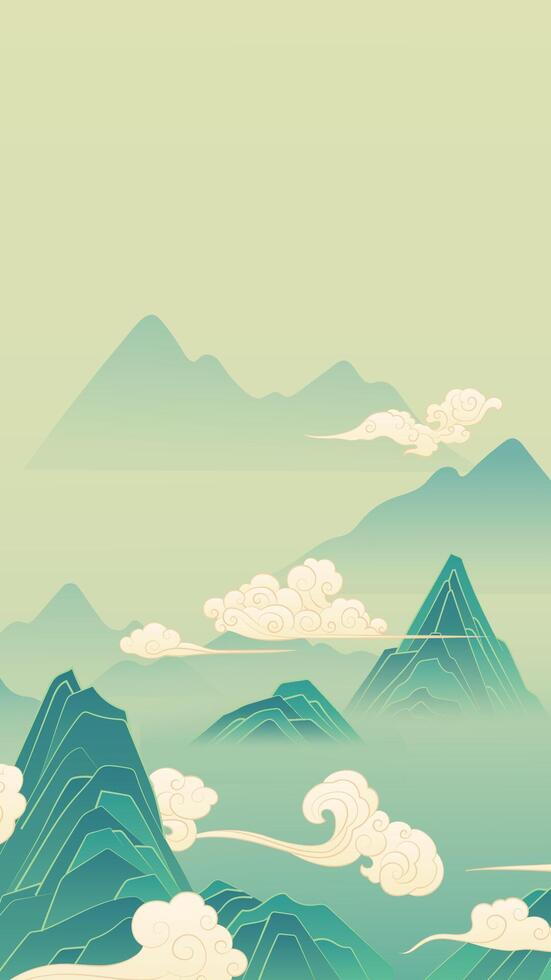 Vertical Chinese style landscape painting landscape and auspicious clouds vector