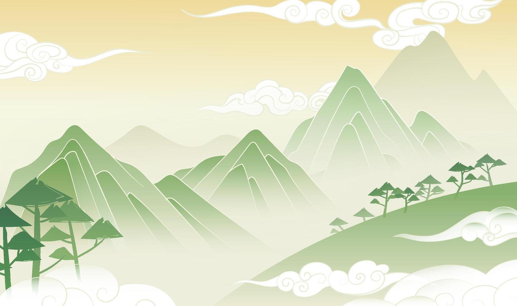 Horizontal Chinese style landscape painting landscape pine clouds vector