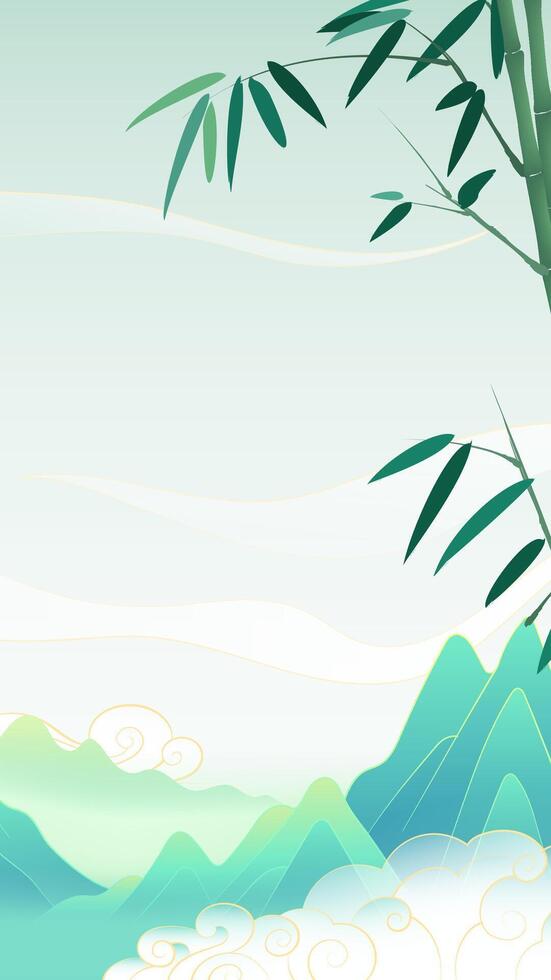 Vertical version of Chinese landscape painting landscape bamboo and clouds vector