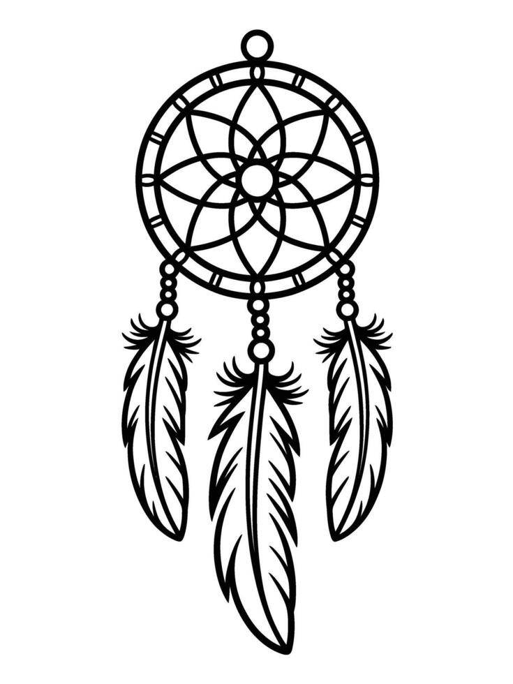 A black and white drawing of a dream catcher vector
