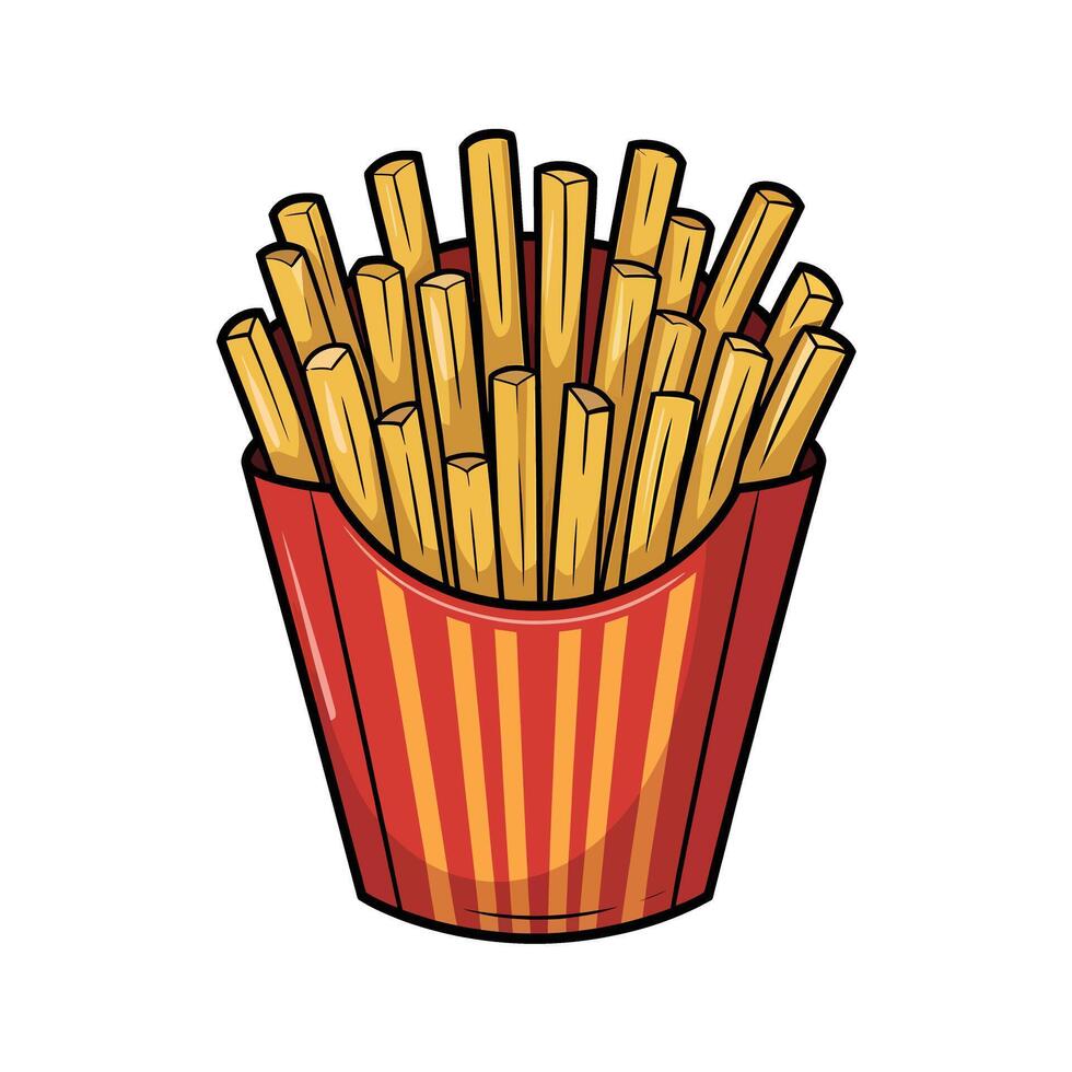French fries in a red and yellow paper container illustration vector
