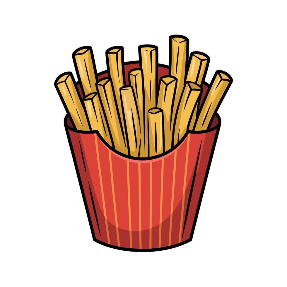 French fries in a red paper box illustration vector