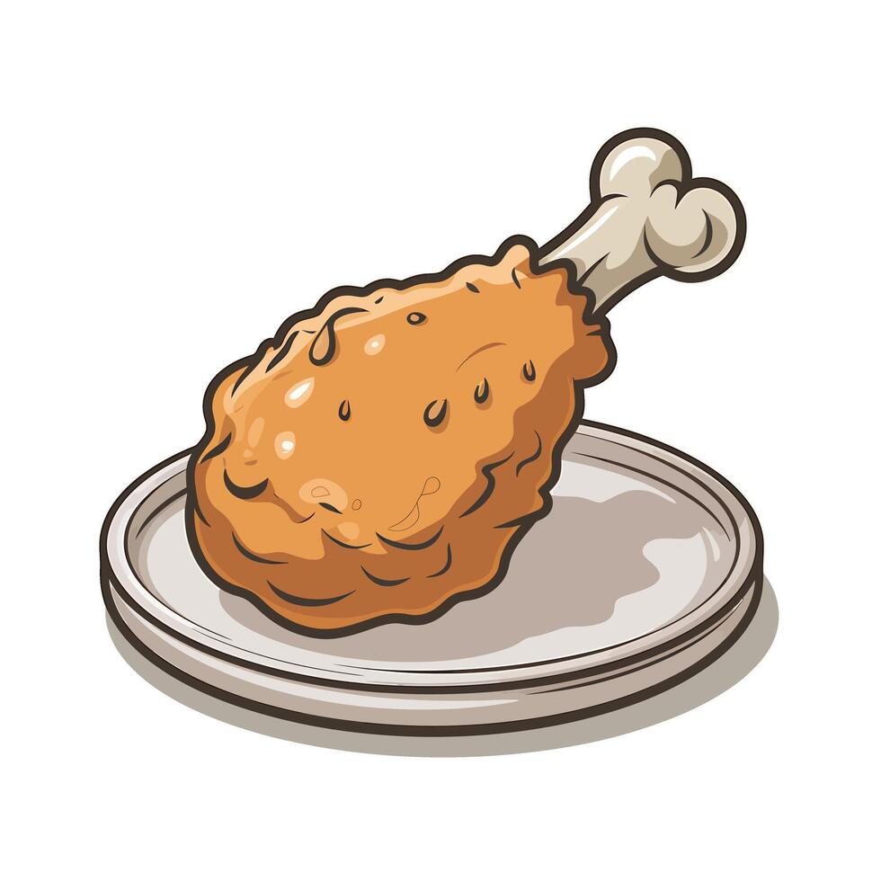Chicken leg bone on plate illustration vector